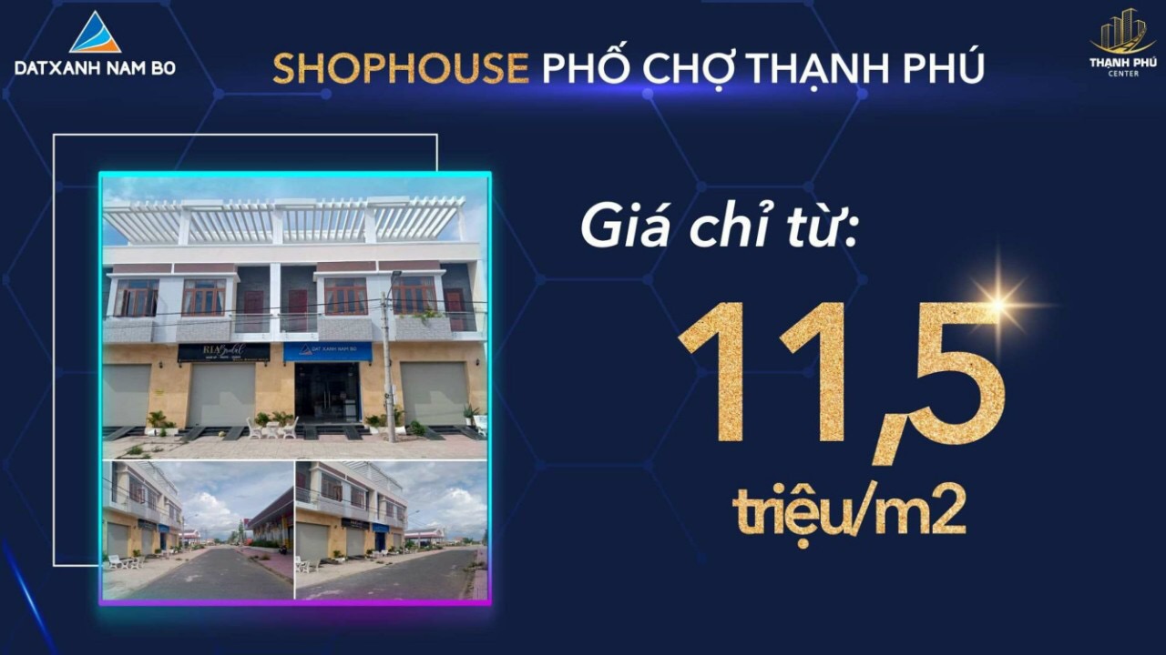 Shophouse phố chợ Thạnh Phú chỉ từ 11.5tr/m2