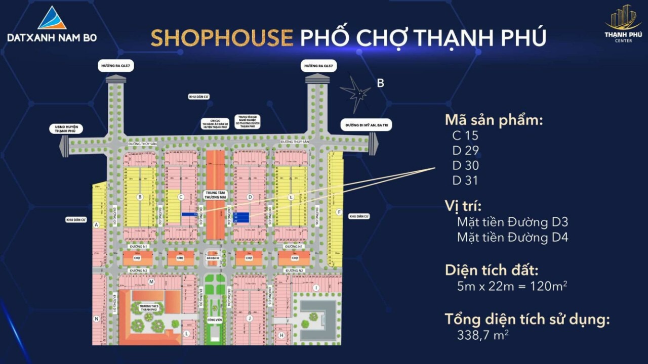 Bán shophouse phố chợ Thạnh Phú với giá 11.5tr/m2 cực hot