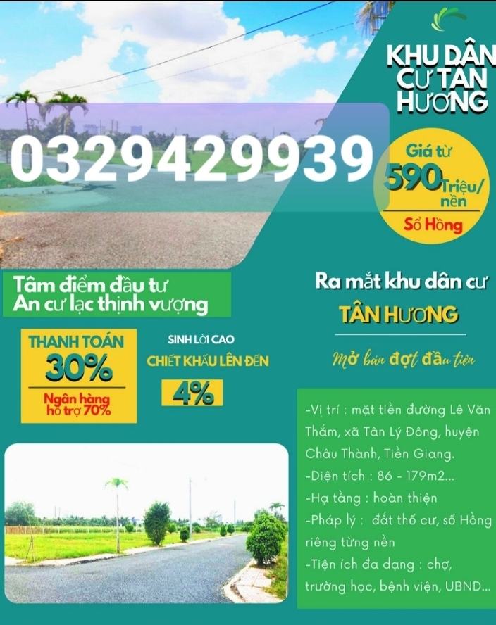 Đất nền kcn Tân Hương Tiền Giang full thổ