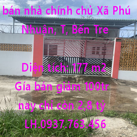 Nhà chính chủ bán nhà Xã Phú Nhuận, Bến Tre,