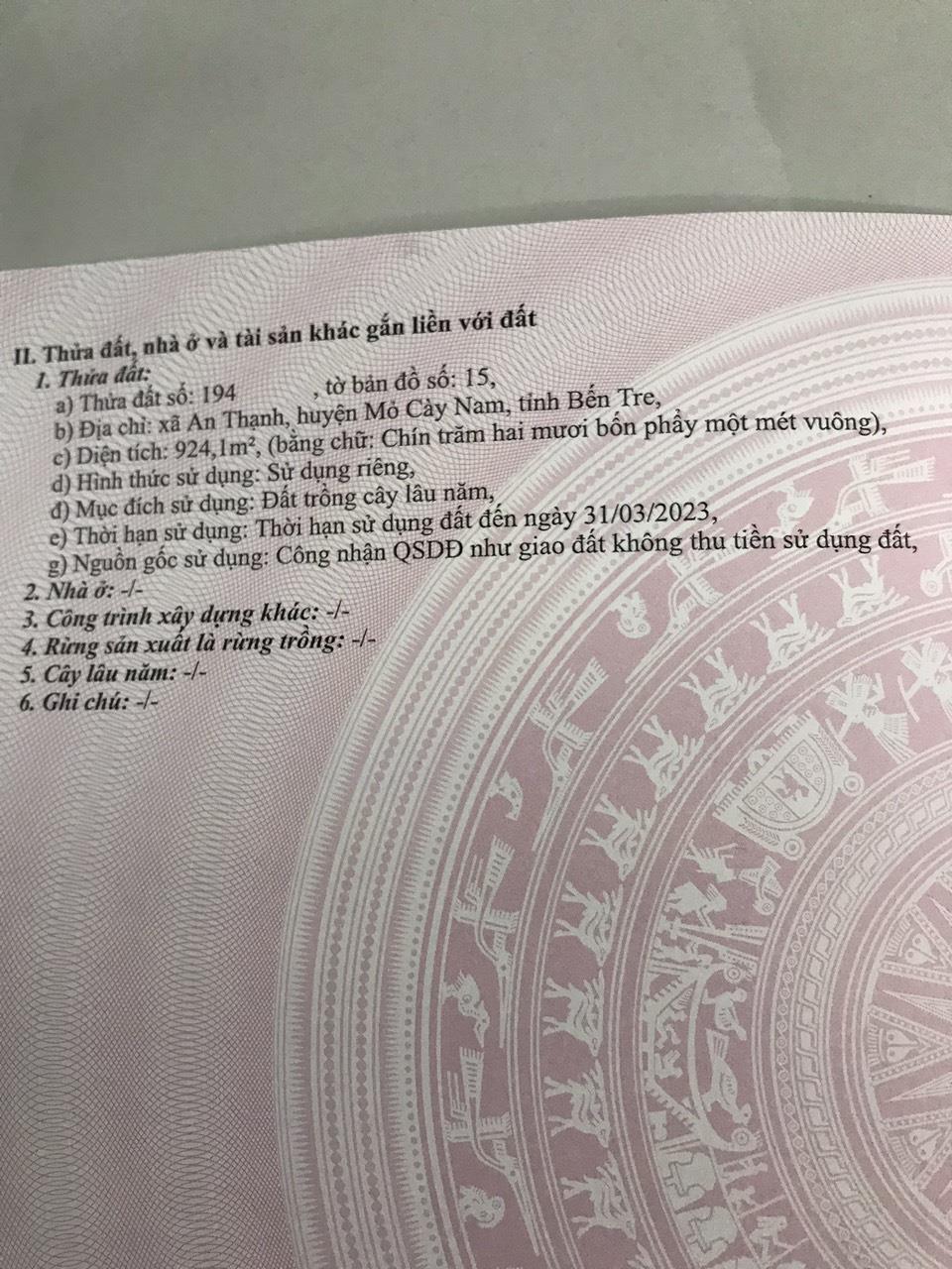 Cần Bán Nhanh Lô Đất tại quốc lộ 60 mới, gần cầu Ông Hiếu, An Thạnh, Mỏ Cày Nam, Bến Tre